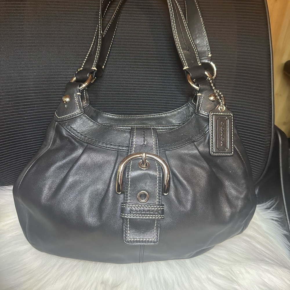Coach Black Leather Shoulder Bag with Silver Hardware